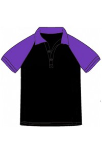 訂製男裝(牛角袖)短袖Polo恤    設計黑色撞色紫色    袖口扁機領撞色紫色   將軍澳會所     P1611